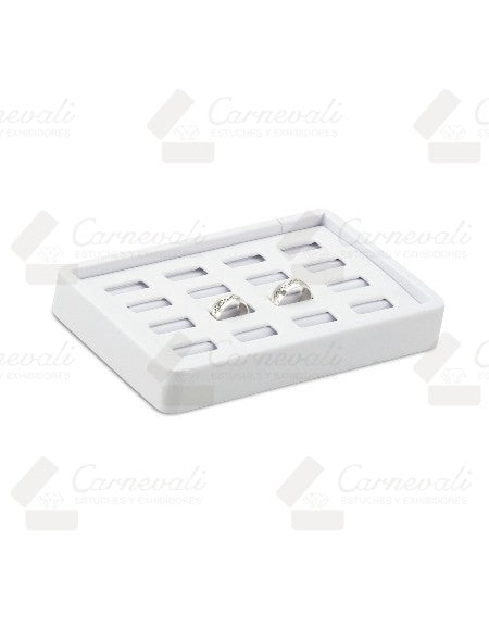 Charola De 16 Anillo Tipo Vinil Piel Bco