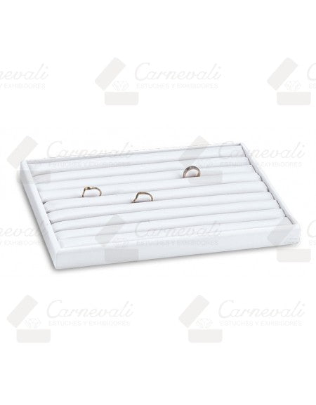 Exhibidor Charola Anillo corrido Vinil Piel Blanco Para 80 Pz