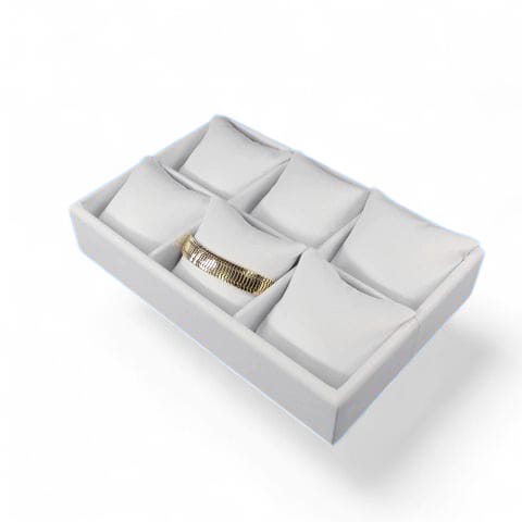 Charola De 6 Almohadas Para Pulsera/Reloj Tipo Vinil Piel Bco