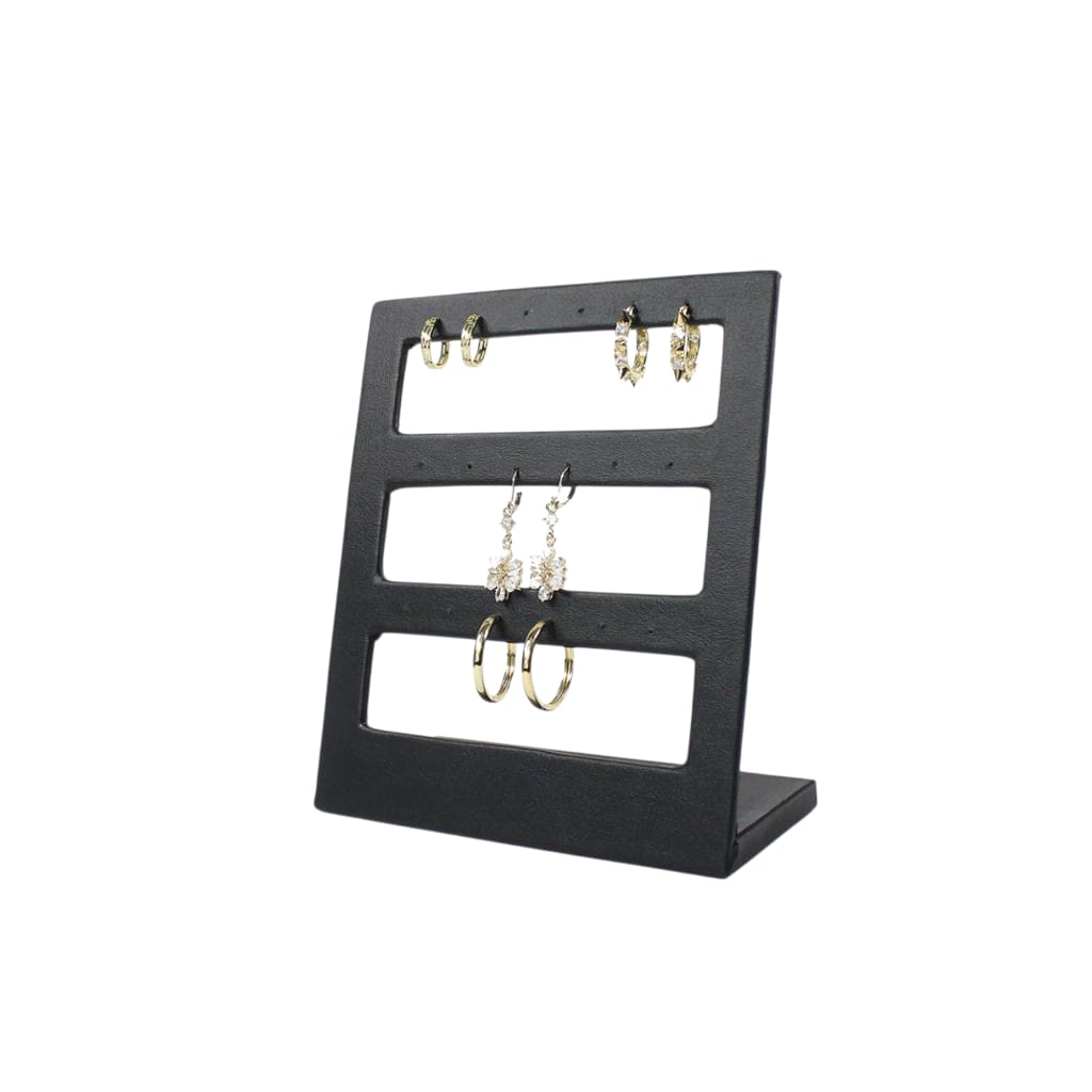 Ventana Para 9 Pares De Aretes Vinil Piel Negro